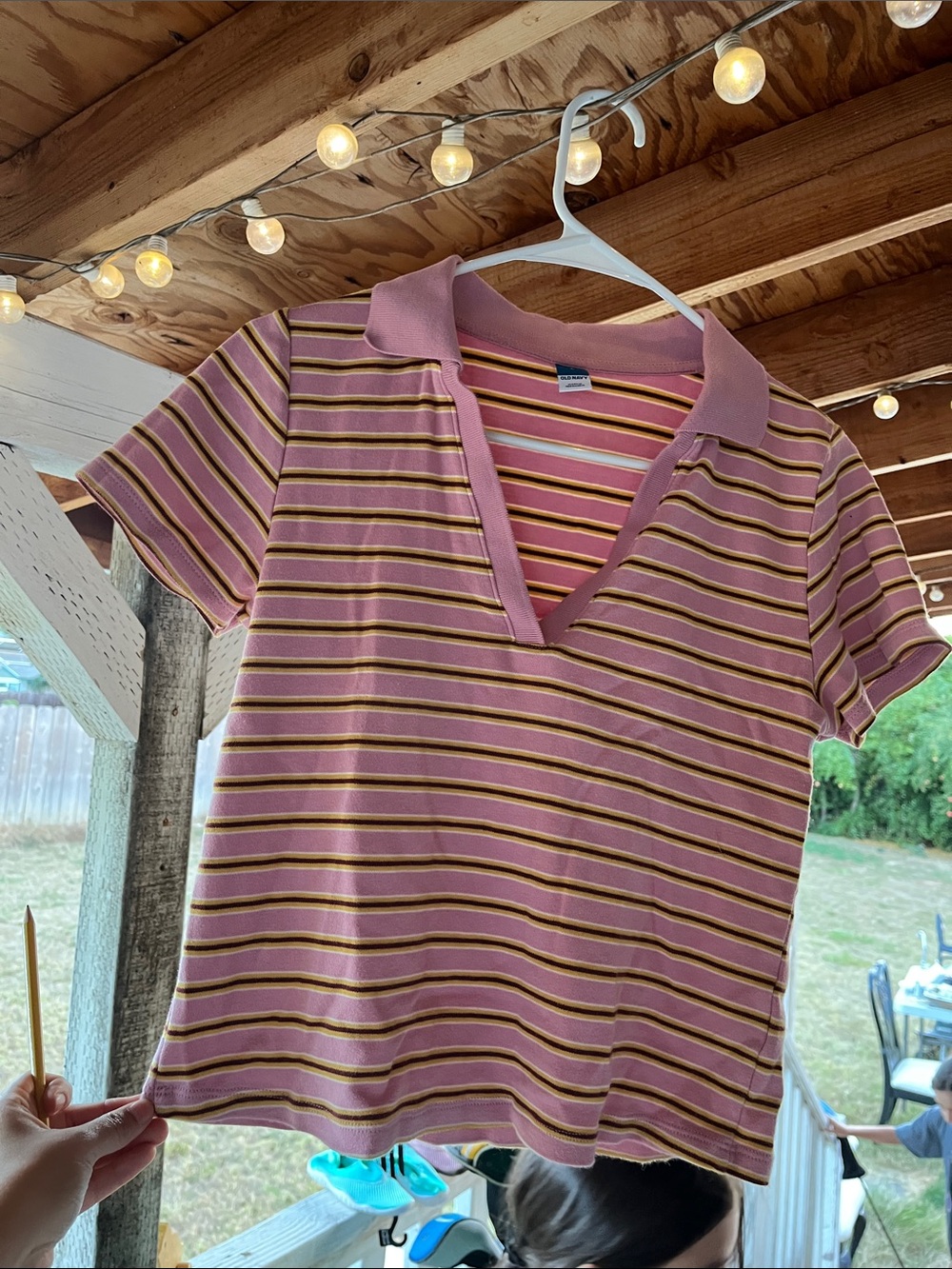 Old Navy Pink Striped Polo V-Neck Tee